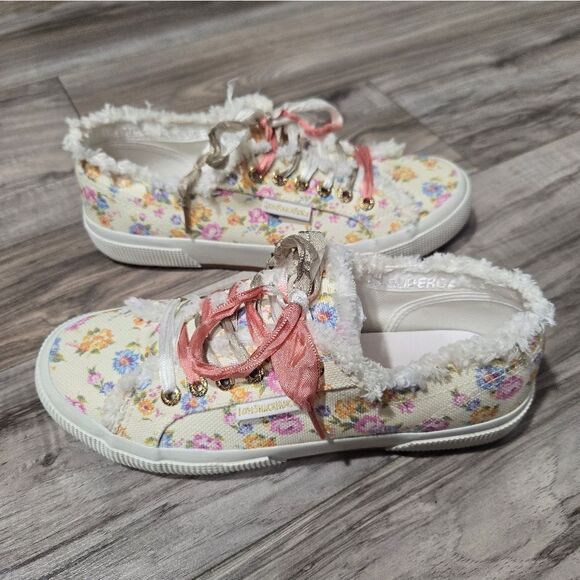Superga x LoveShackFancy 2750 Flower Fringed Sneakers Sz 8 - Picture 4 of 16